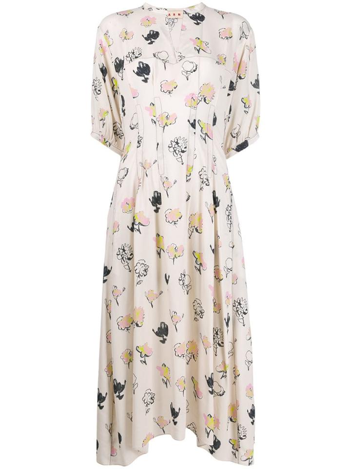 Marni Floral Printed Flared Dress - Neutrals