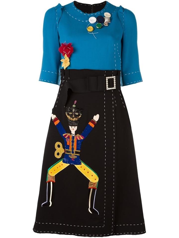 Dolce & Gabbana Embellished Colour Block Dress, Women's, Size: 40, Blue, Silk/polyamide/spandex/elastane/virgin Wool