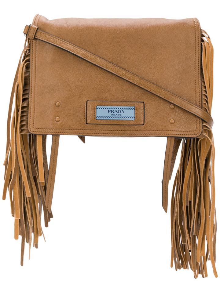 Prada Etiquette Fringed Bag - Brown