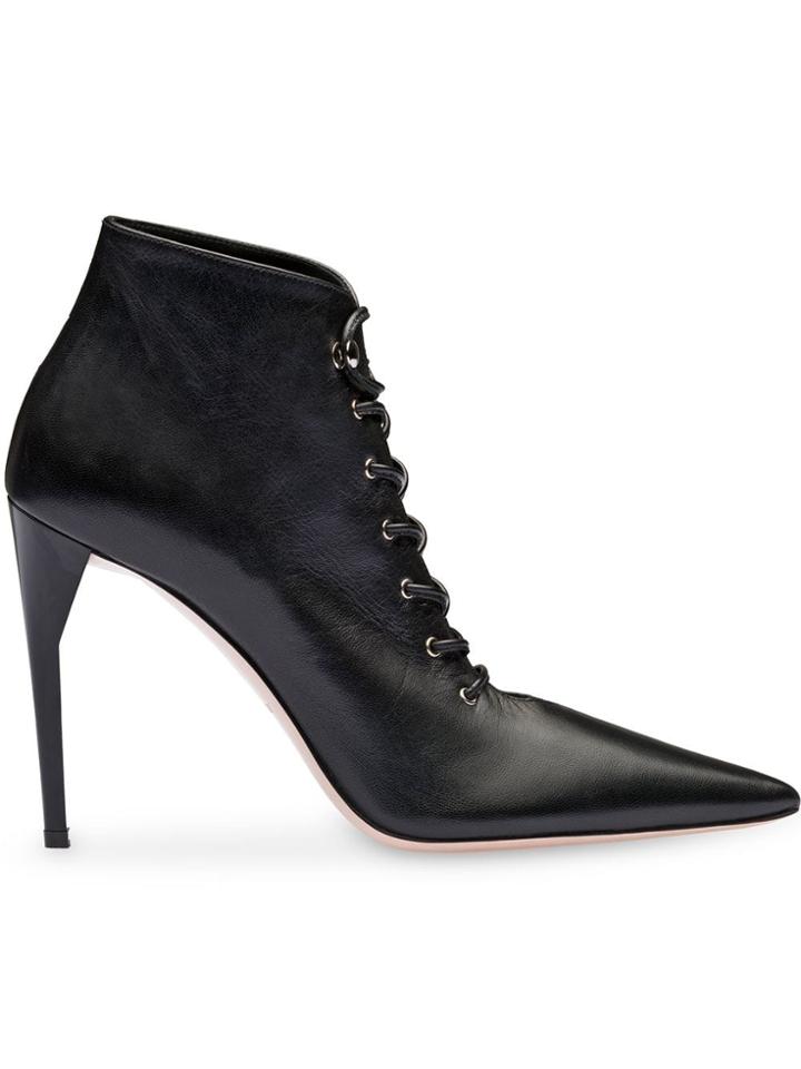 Miu Miu Lace-up Booties - Black