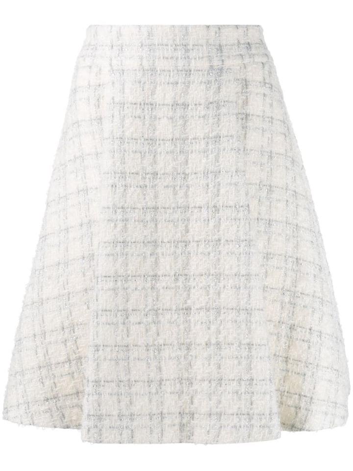 Genny Checked Tweed A-line Skirt - White