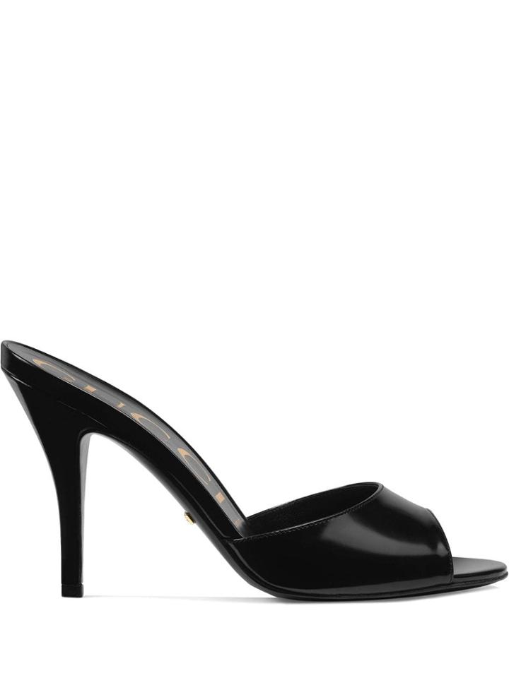 Gucci Peep Toe Heeled Slides - Black