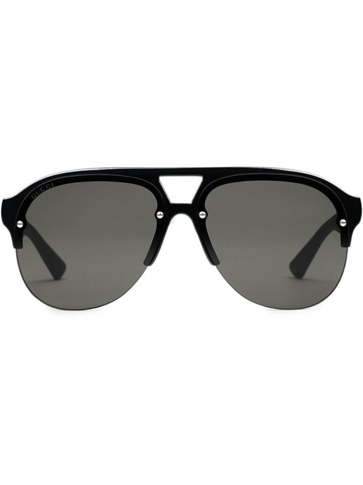 Gucci Eyewear Occhiali Da Sole Aviator In Caucciù - Black