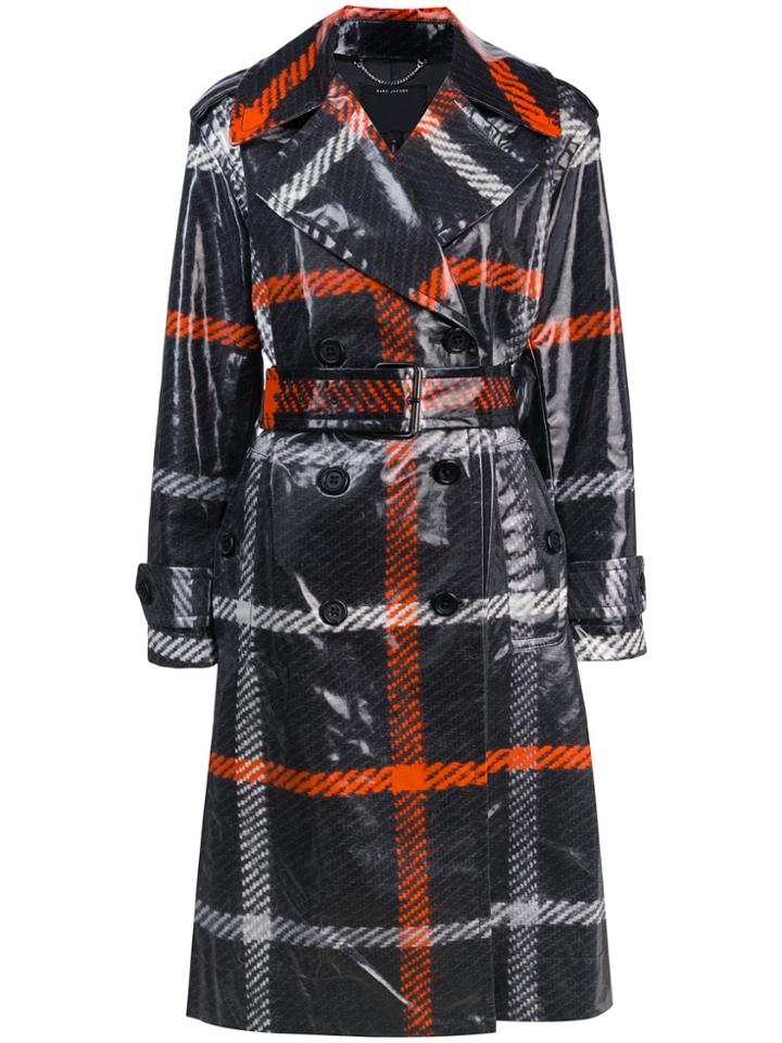 Marc Jacobs Plaid Print Belted Trench Coat - Black