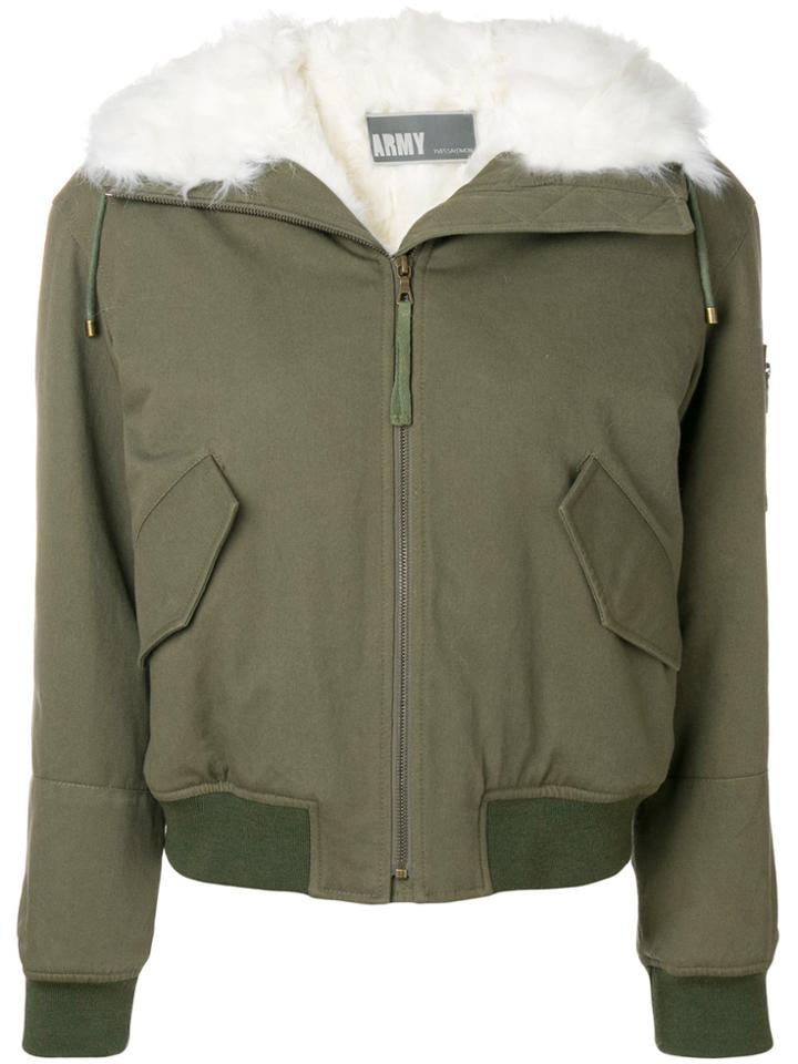 Army Yves Salomon Hooded Bomber Jacket - Green