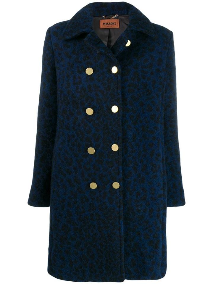 Missoni Leopard Print Double Breasted Coat - Blue