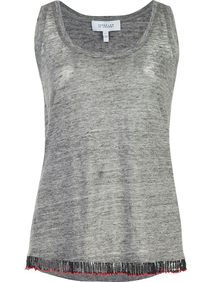Derek Lam 10 Crosby Beaded Fray Tank Top, Women's, Size: Medium, Grey, Linen/flax