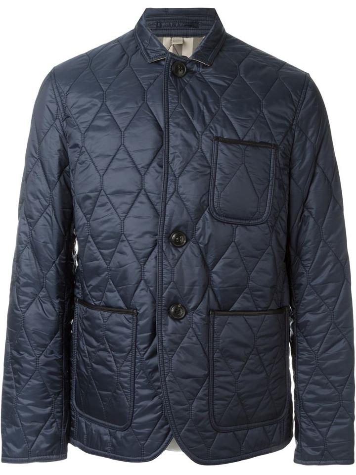 Burberry Brit Quilted Classic Jacket, Men's, Size: M, Blue, Polyester/cotton/lamb Skin