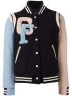 Forte Couture Varsity Bomber Jacket, Women's, Size: 44, Blue, Leather/polyamide/acetate/wool