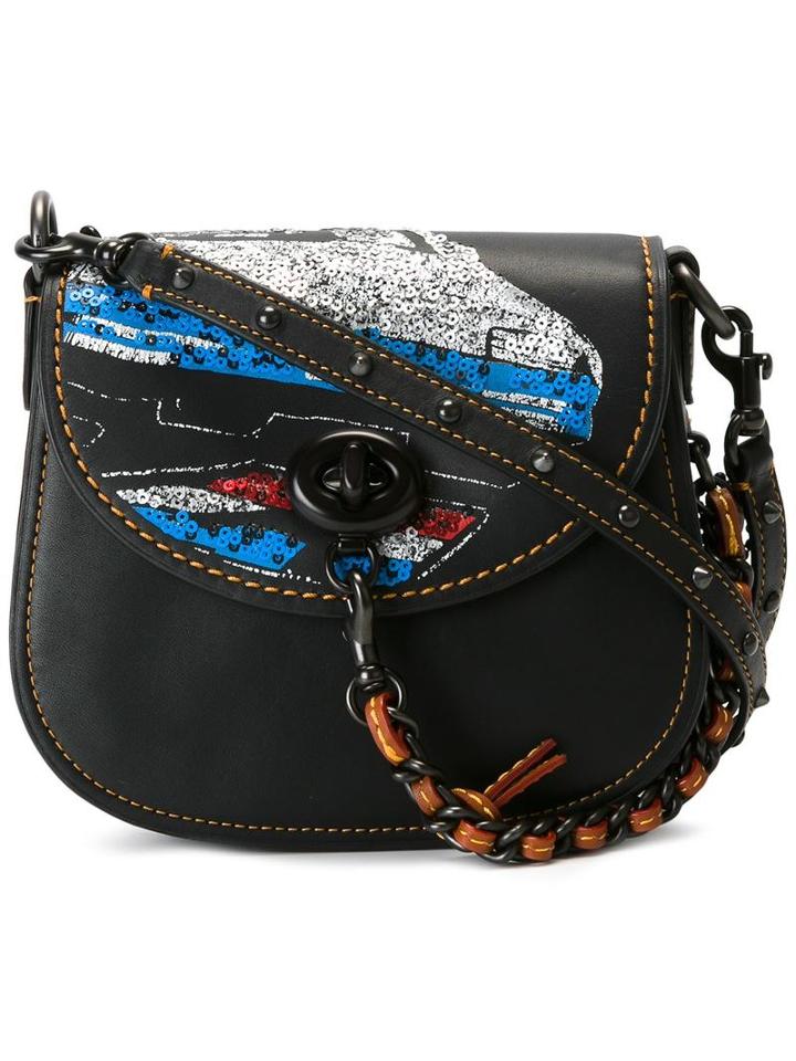 Coach Sequined Detail Satchel, Women's, Black, Calf Leather