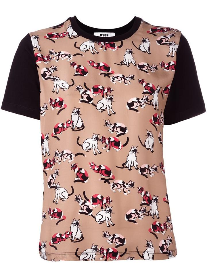 Msgm Cat Print T-shirt, Women's, Size: Xs, Black, Cotton