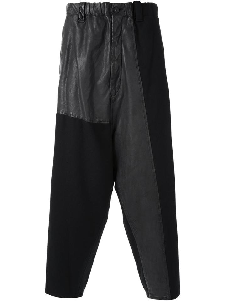 Yohji Yamamoto Panelled Drop Crotch Trousers, Men's, Size: 3, Black, Sheep Skin/shearling/nylon/wool