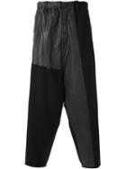 Yohji Yamamoto Panelled Drop Crotch Trousers, Men's, Size: 3, Black, Sheep Skin/shearling/nylon/wool