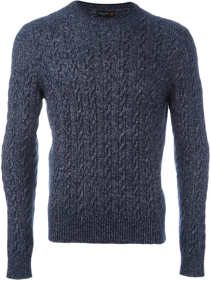 Corneliani Ribbed Jumper, Men's, Size: 50, Blue, Polyamide/virgin Wool