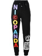 Nicopanda Logo Print Track Pants, Women's, Size: Large, Black, Cotton/polyester