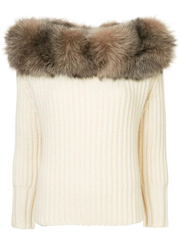 Eleventy Fur Trimmed Jumper - White
