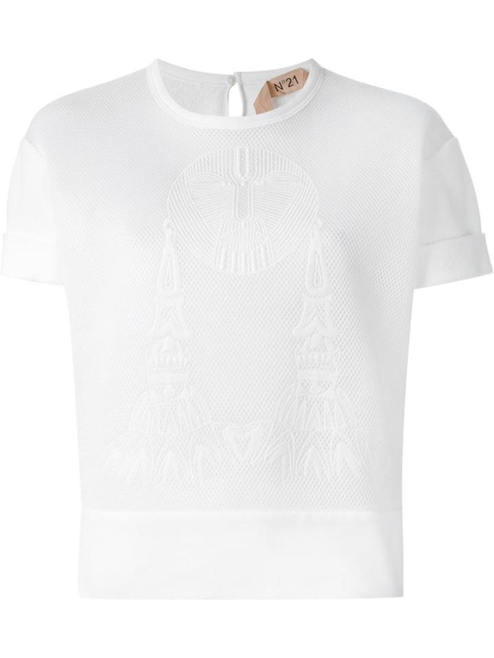 No21 Tribal Face Mesh T-shirt, Women's, Size: 44, White, Cotton/polyester