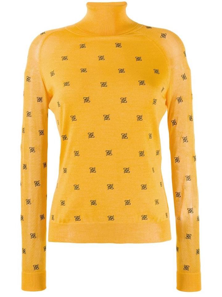 Fendi Roll Neck Logo Sweater - Yellow