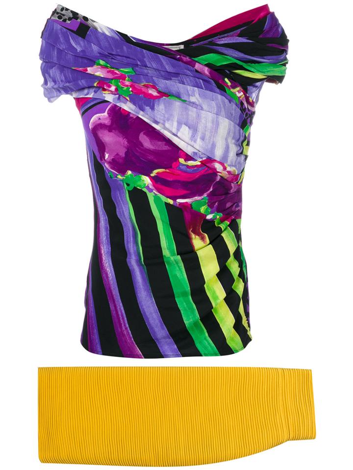 Versace Vintage Gessato Top & Skirt - Yellow & Orange