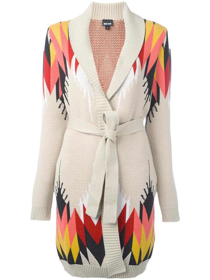 Just Cavalli Geometric Intarsia Cardi-coat, Women's, Size: Xs, Nude/neutrals, Cotton/polyester