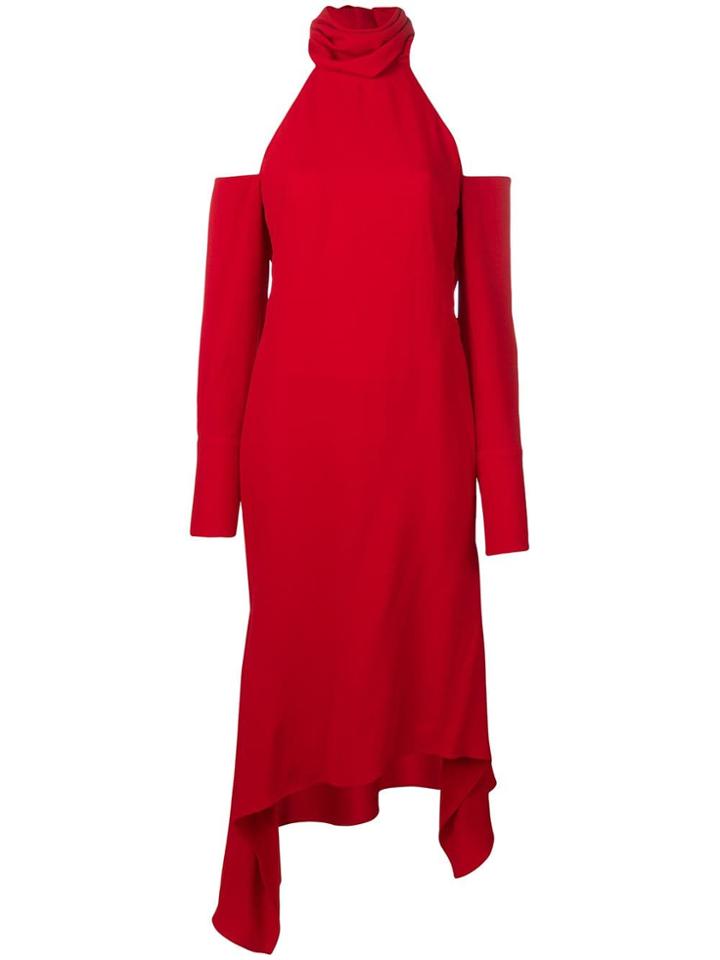 Monse High Neck Drape Hem Dress - Red