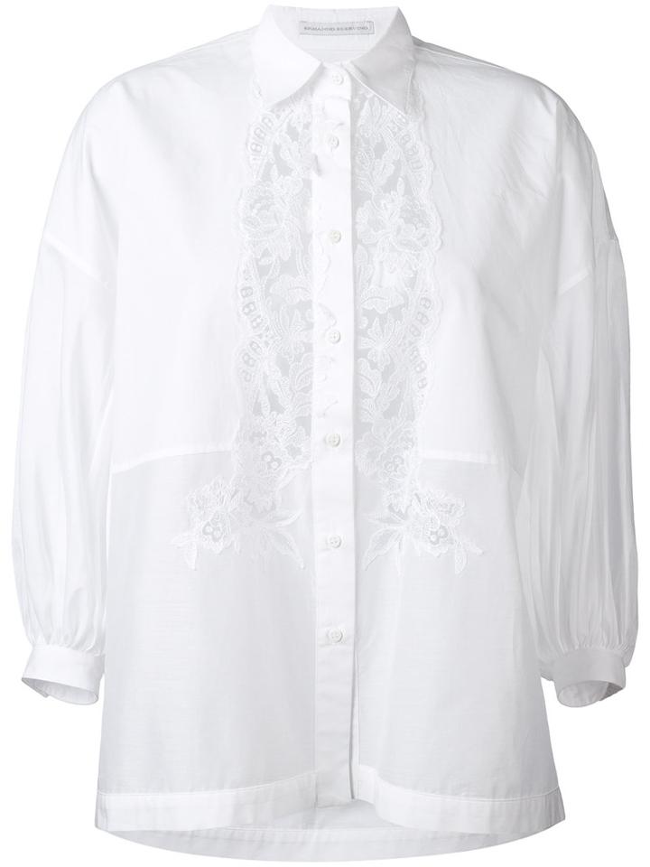 Ermanno Scervino Lace Trim Plain Shirt, Women's, Size: 44, White, Cotton/viscose/polyamide/polyester