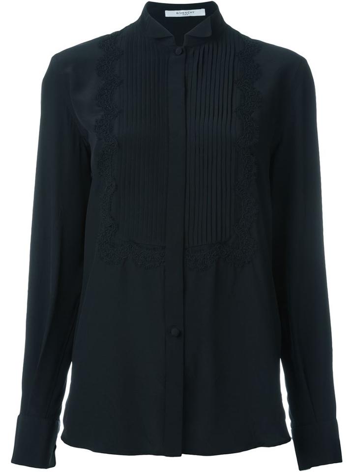 Givenchy Pleated Bib Shirt, Women's, Size: 40, Black, Silk/polyamide