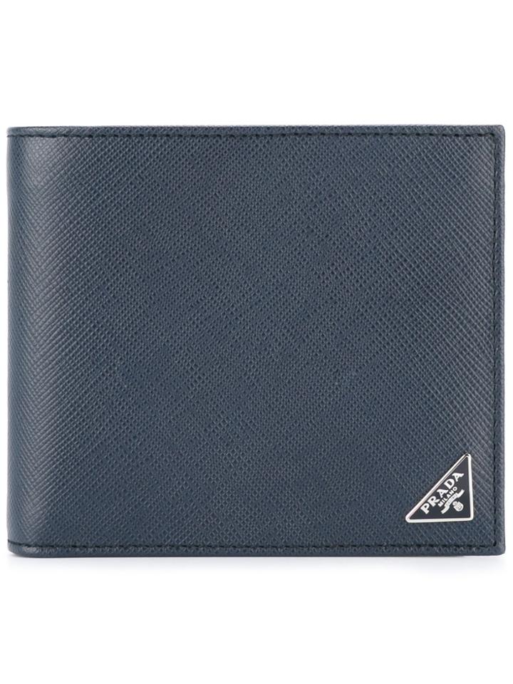 Prada Logo Plaque Bi-fold Wallet - Blue