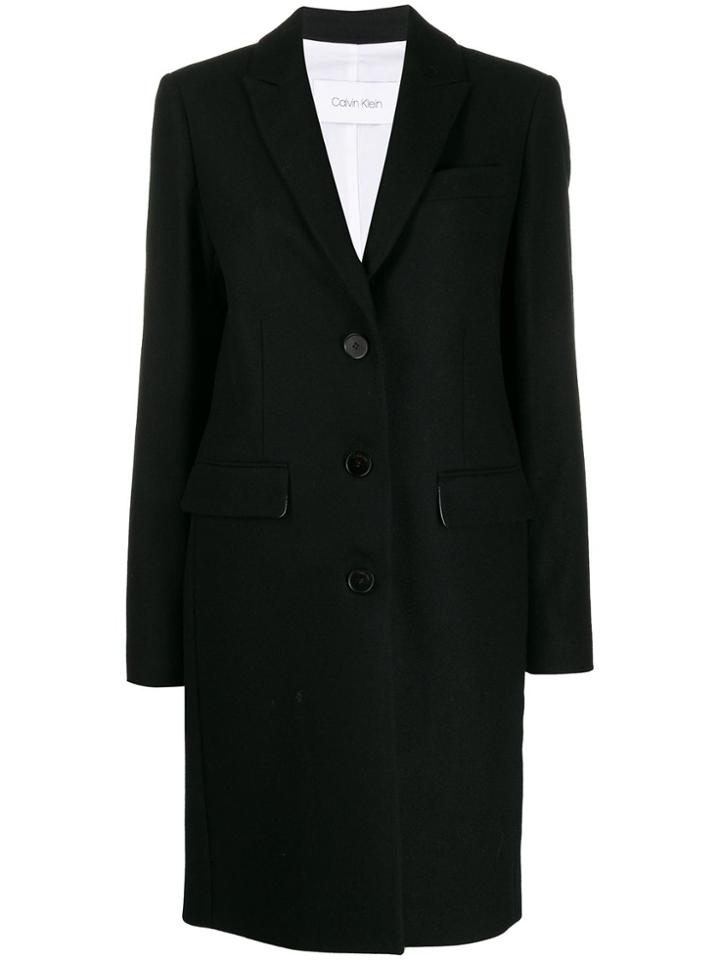 Calvin Klein Single Breasted Midi Coat - Black