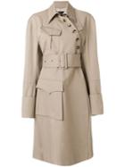 Rokh Asymmetric Belted Trench Coat - Neutrals