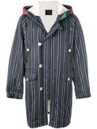 Undercover Striped Hooded Coat - Blue
