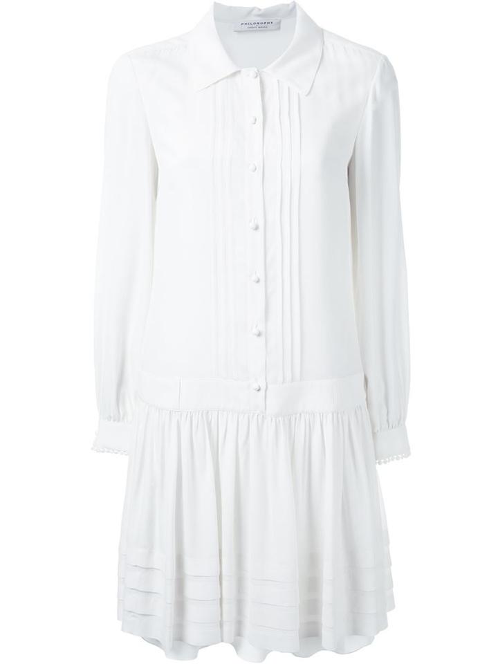 Philosophy Di Lorenzo Serafini Pleated Shirt Dress, Women's, Size: 46, White, Silk/acetate/xla Fibre