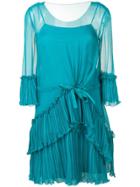 Alberta Ferretti Micro Pleated Mini Dress - Blue