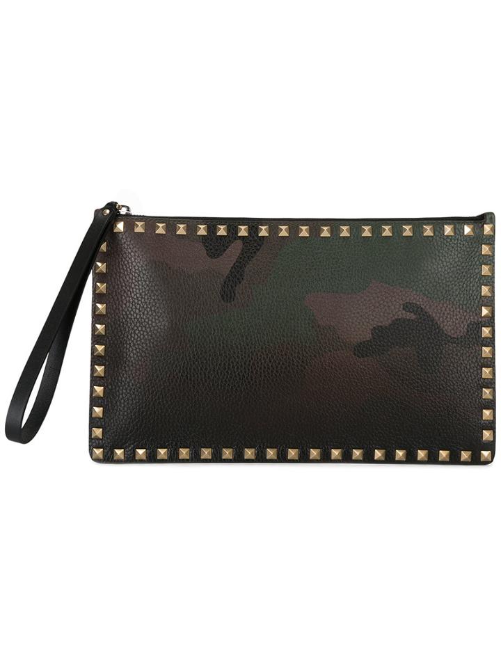 Valentino Valentino Garavani Rockstud Clutch, Men's, Green, Calf Leather