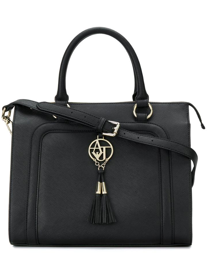 Armani Jeans Logo Plaque Tassel Tote - Black