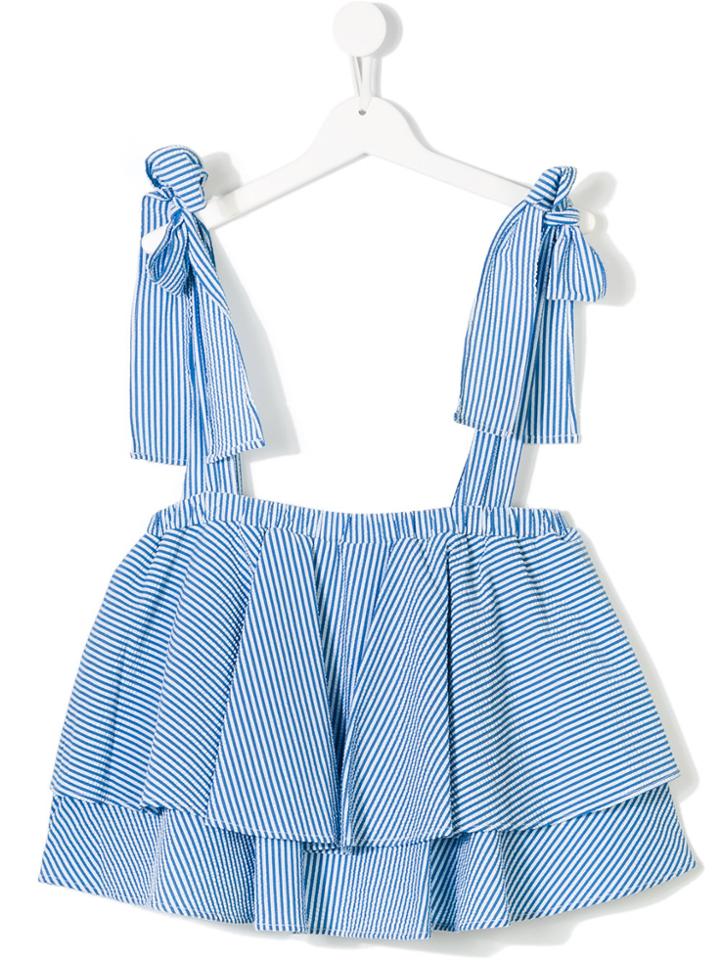 Msgm Kids Tie Strap Striped Top - Blue