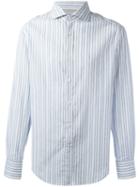Brunello Cucinelli Striped Shirt, Men's, Size: Large, Blue, Cotton/linen/flax