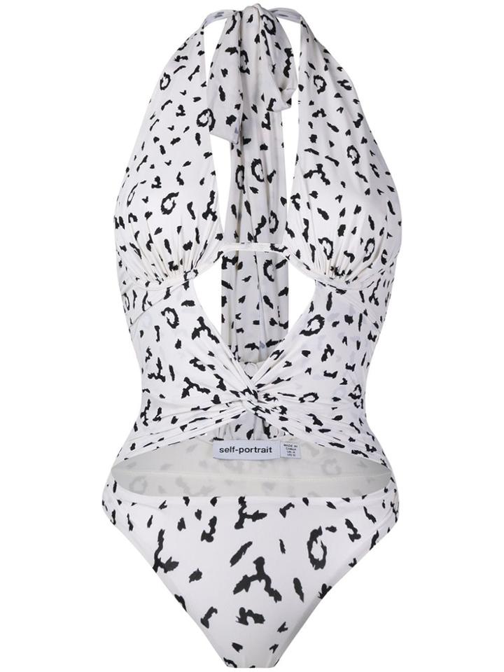 Self-portrait Leopard Print One Piece - White