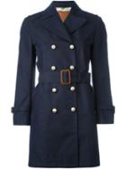 Gucci Double Breasted Coat, Women's, Size: 46, Blue, Silk/cotton/leather/viscose
