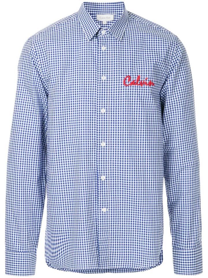 Ck Calvin Klein Logo Embroidered Classic Gingham Shirt - Blue