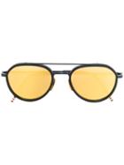Thom Browne Eyewear - Round Frame Sunglasses - Unisex - Titanium/12kt Gold - One Size, Blue, Titanium/12kt Gold