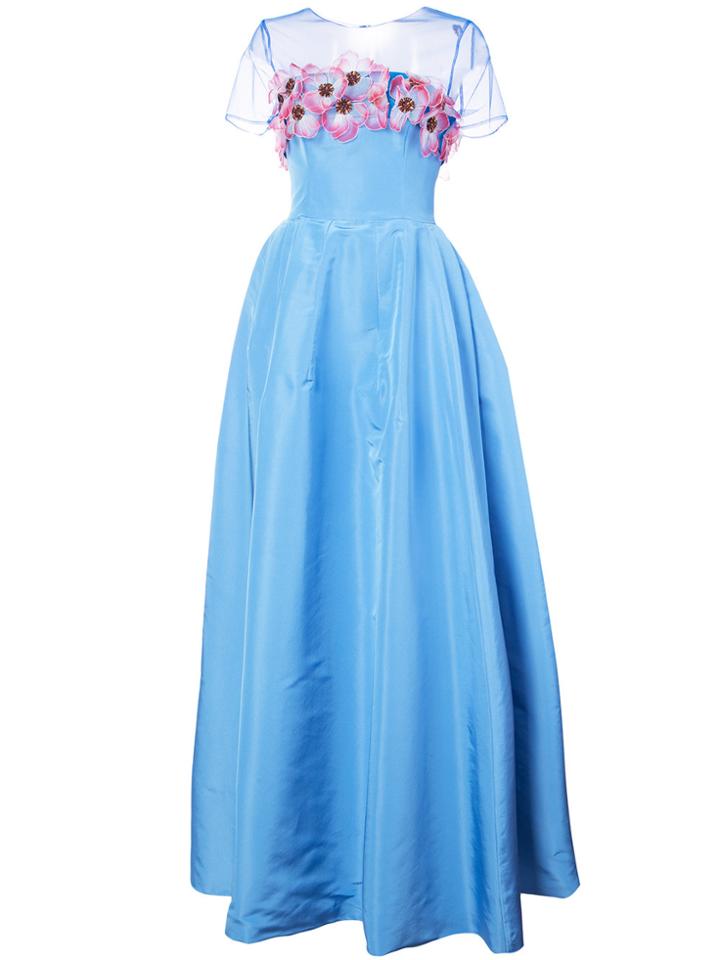 Carolina Herrera Flower Embroidered Gown - Blue