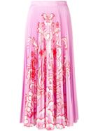 Valentino Valentino Fenice Print Pleated Midi Skirt - Pink