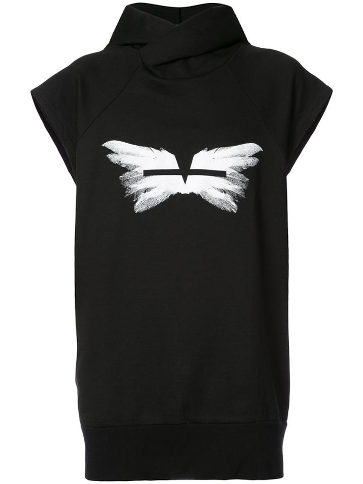 Julius Wings Print Sleeveless Hoodie - Black