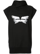 Julius Wings Print Sleeveless Hoodie - Black