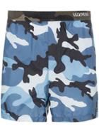 Valentino Blue Camouflage Print Swim Shorts