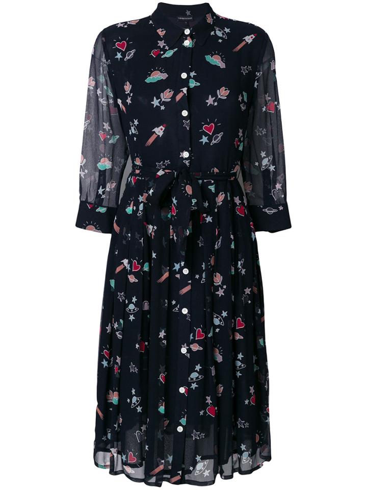 Emporio Armani Tie Waist Printed Dress - Blue