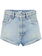 Miu Miu Embellished Denim Shorts - Blue