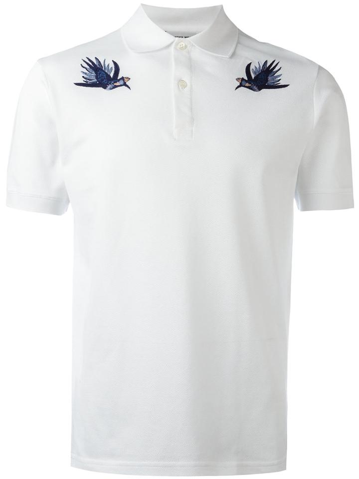 Alexander Mcqueen Swallow Embroidered Polo Shirt, Men's, Size: Xl, White, Cotton