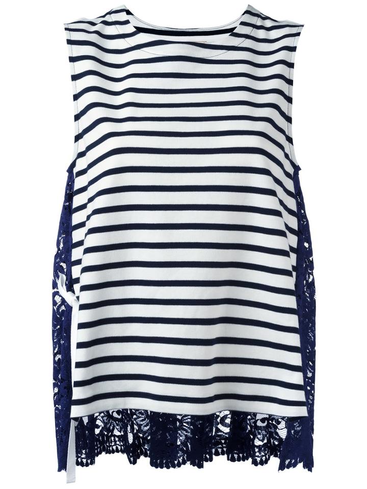 Erika Cavallini Lace Back Striped Top, Women's, Size: Xs, Blue, Cotton
